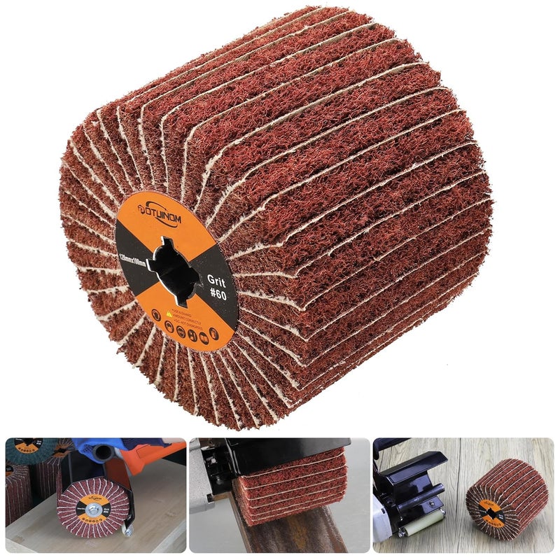 POTUINOM Non-Woven Wheel Surface Conditioning Tool, 60 Grit 120 x 100 x 19 mm Abrasive Drawing Polishing Wheel with Sandpaper for Wood Metal Burnishing Wheel 4.7"x 4" - Image 1